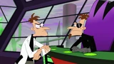 The scene shows Doofenshmirtz (left) takling to the 2nd Dimension Doofenshmirtz.