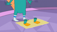 Perry escapes by wearing tube socks.