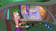 Ferb makes a quick stop at the Shooting Star Milkshake Bar.
