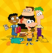 AT1a2D Insert.jpg (1.33 MB) Insert in the Wal-Mart Exclusive version of the soundtrack depicting Phineas, Ferb, Perry, Baljeet and Buford.