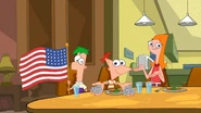 Phineas and Ferb bring back proof of their moon trip, but the parents still don't believe her.