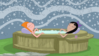Candace and Stacy hot tubbing