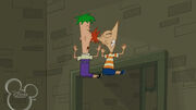 Ferb and Phineas winces after hitting brick wall