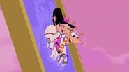 Phineas and Isabella riding down the water slide.