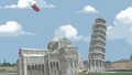 As they bounce past Pisa, they accidentally tilt something else.