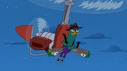 Perry unzips his Ferb disguise.