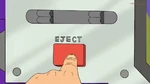 The hand pushes the "EJECT" button.