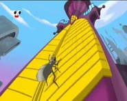The Resistance using the remaining ant robot to climb up to Charlene's penthouse.