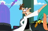 Doof's punch sends Perry flying over to the invisibility ray.