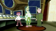 An evil scientist named Professor Parenthesis appears in a hologram greetting Major Monogram.