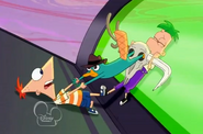 Phineas and Ferb try to help Perry out of the animal skull