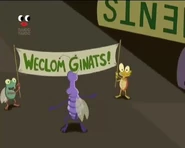 Napoleon is confused about the banner that Wendell and Floyd are hoisting