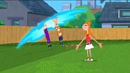 Candace watches in horror as Phineas and Ferb are sucked into a time rift.