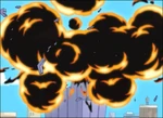 The whole building explodes and the episode ends