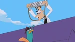 Dr. Doofenshmirtz trying to make Perry let go.