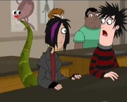 Johnny growing a lizard tail after being hit by the dish, much to everyone's shock