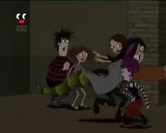 Johnny grabbing Vanessa as he runs off