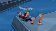Candace and Phineas sees that Ferb got the disk, but suddenly flies away.
