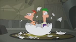 Phineas and Ferb hatch from the egg.