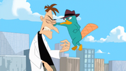 Perry doesn't believe Doofenshmirtz and punches him.