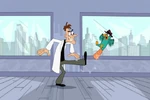 Doof takes the opportunity to kick Perry while dancing.