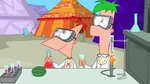 Phineas and Ferb with their growth elixir.