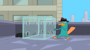 Perry rolls away from the trap Doofenshmirtz set.