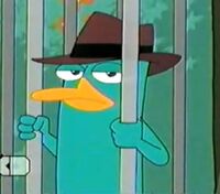 Agent P trapped in a cage