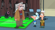 Phineas and Ferb with Clive Addison near the end of the episode