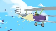 But he accidentally spills some Eulg on his plane and it falls apart.