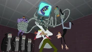 Parenthesis capturing Perry, Doof, Maggie, and Harry with his android after escaping their trap