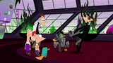 2nd Dimension Doofenshmirtz yelps in pain after Perry the Platyborg steps his foot by accident.