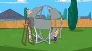 Phineas and Ferb building the Bowling Ball.