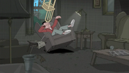 Who then throws a chair at him.