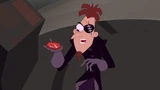Doofenshmirtz gets a razor disc from his coat to stop Phineas from getting to the portal.