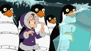 Doofenshmirtz plans to conquer the Tri-State Area with his robotic penguins.