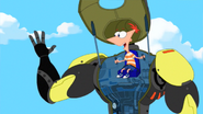 Phineas mans the top half of the suit...