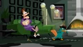 Perry crashes in on Doofenshmirtz.