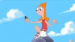 Candace holding P. P. Otter on top of the Doofenshmirtz Evil Incorporated building.