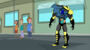 Perry purses him in the Beak suit.
