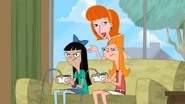 Candace and Stacy playing their video game while Linda tells them she going to run some errands.