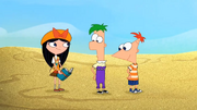 Phin, Ferb and Izzy in the desert