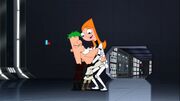 Phineas and Ferb hug Stormtrooper Candace