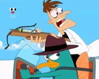 Doofenshmirtz atop Perry's hoverjet