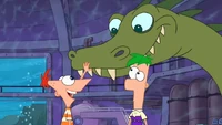 The Lake Nose Monster Phineas petting Nosey