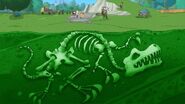 They help an archeologist find a dinosaur skeleton buried underground.