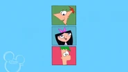 Phineas looks happy, Isabella looks happy, Ferb looks normal