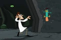 Doof throws Perry into the wall.