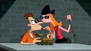 Candace threatening to take Doof's toy train away if he won't help her catch Charlene.