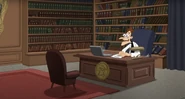Doofenshmirtz is ready to start his job in his new office.